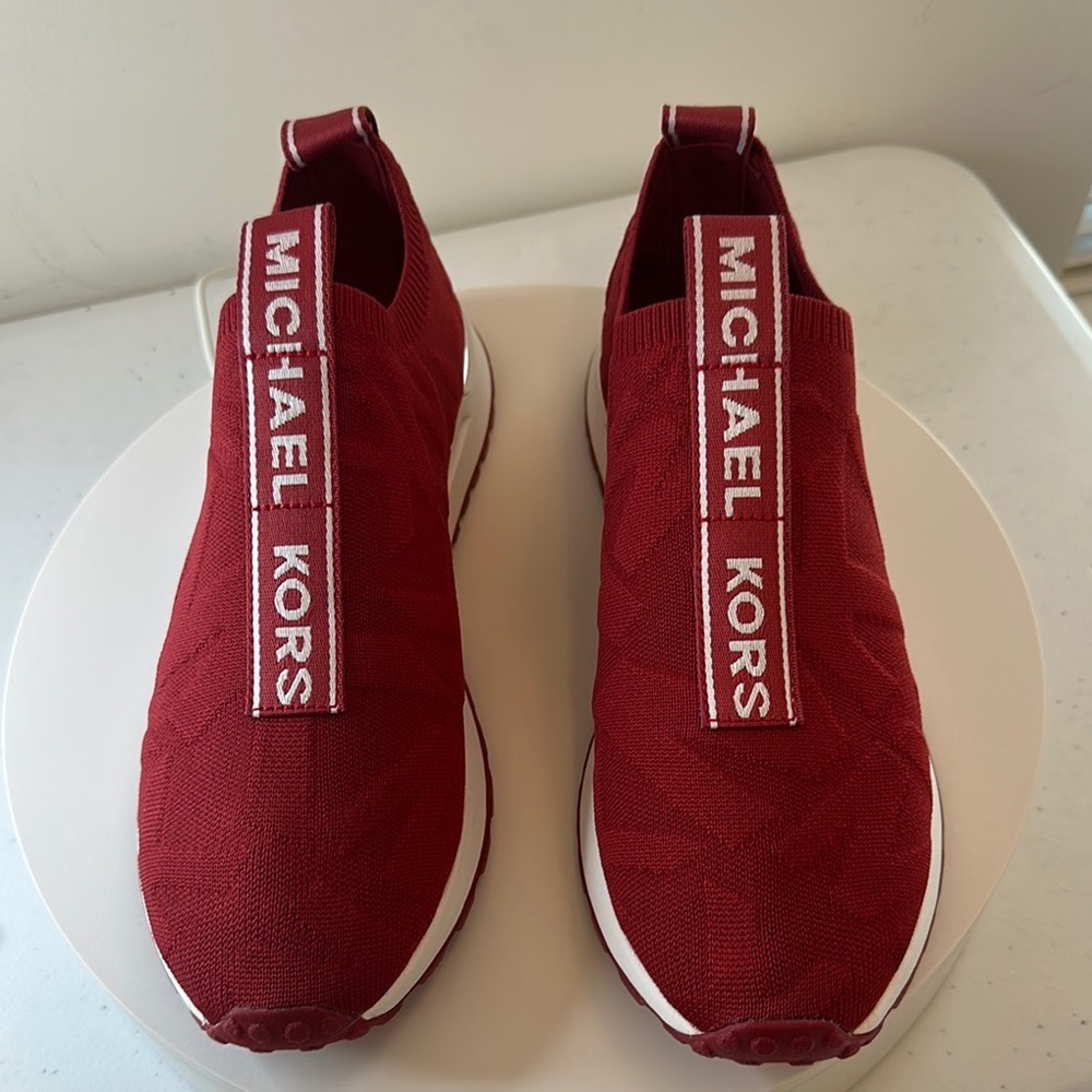 Michael Kors  Red BODIE Slip-On Sneakers Stretch knit/MK Logo